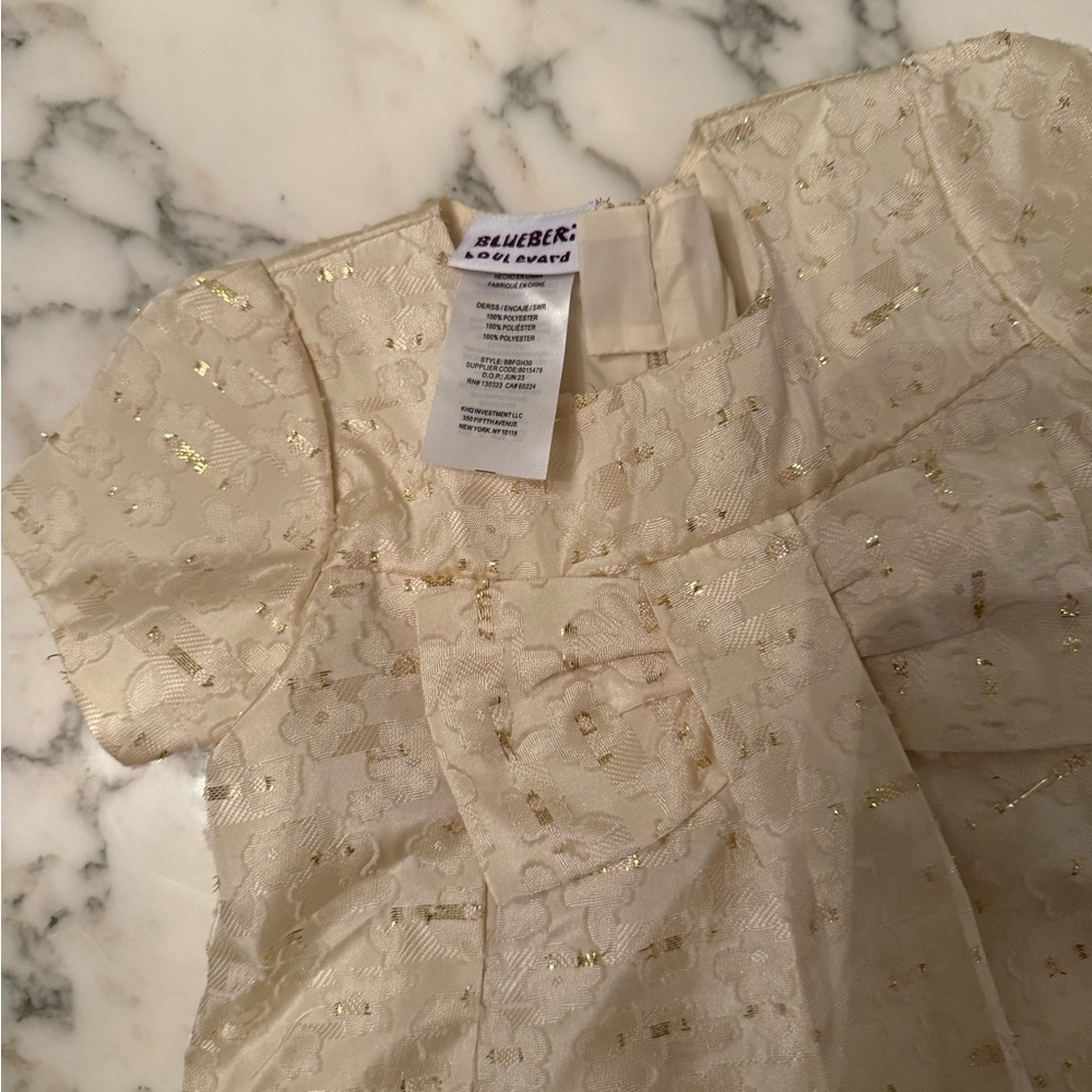 NWT Blueberi Boulevard Baby Girl Ivory & Gold Double Lined Dress Holiday - Picture 7 of 8
